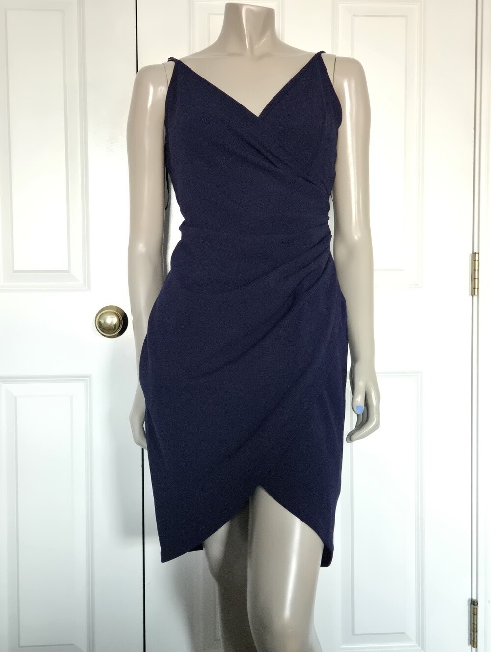 Navy Wrap-Front Spaghetti Strap Dress - Women